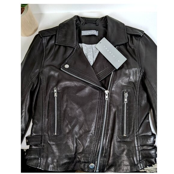 Bagatelle Women's Black Genuine Leather Biker Moto Jacket Sz XS NWT - Picture 5 of 9